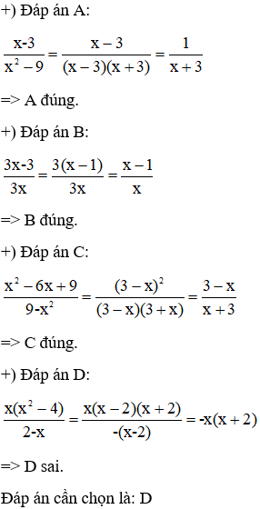 Chọn đáp án không đúng x-3/x^2 -9 =1/x+3 (ảnh 1)