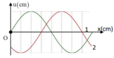 Một sóng hình sin đang truyền trên một sợi dây, theo chiều dương của trục Ox. Hình vẽ mô tả hình dạng của sợi (ảnh 1)