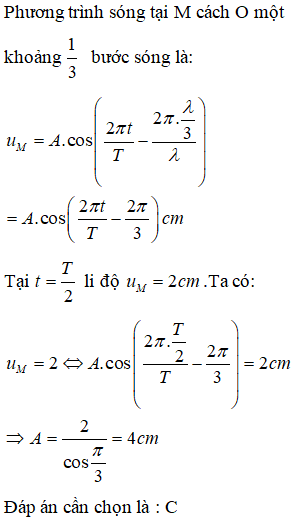 Một sóng cơ học lan truyền dọc theo một đường thẳng có phương trình dao động tại nguồn O là u0= A cos( 2pi.t/ T) (ảnh 1)