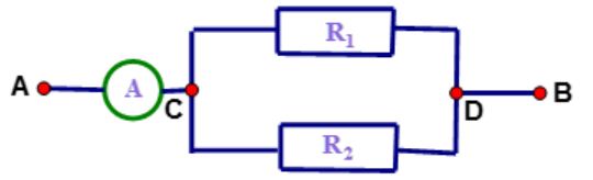 Quan sát sơ đầu sau đây và cho biết: ampe kế đang đo cường độ dòng điện A. Đo dòng điện qua điện trở R1 và R2 (ảnh 1)
