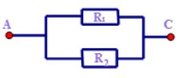 Cho hai điện trở R1 = R2 = 20 Ôm. Điện trở tương đương của đoạn mạch AC có giá trị là (ảnh 1)