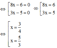 Chọn khẳng định đúng A. Phương trình 8x(3x – 5) = 6(3x – 5) có hai nghiệm trái dấu (ảnh 1)