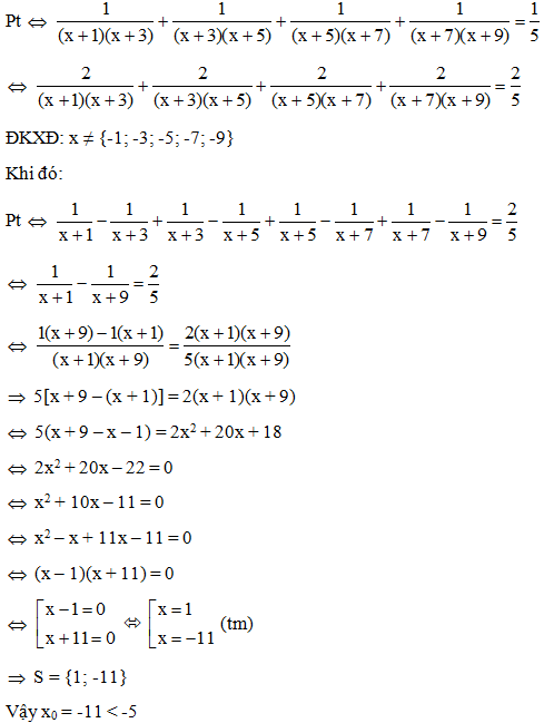 Biết x0 là nghiệm nhỏ nhất của phương trình  1/ x^2+4x+3+ 1/ x^2+8x+15 (ảnh 2)