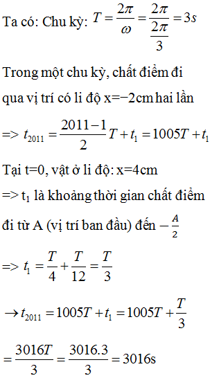 Một chất điểm dao động điều hòa theo phương trình x = 4cos(2pi/6.t)cm (x tính bằng cm, t tính bằng giây). Kể từ t=0, (ảnh 1)