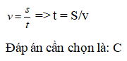 Trong các công thức biểu diễn mối quan hệ giữa S, v, t sau đây công thức A. S = v/t  B. t = v/S  (ảnh 1)