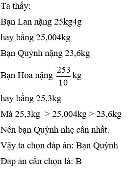 Bạn Lan cân nặng 25kg4g, bạn Quỳnh (ảnh 1)