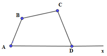Cho tứ giác ABCD có góc A = 65 độ; góc B = 117 độ; góc C = 71 độ. Số đo góc ngoài (ảnh 2)