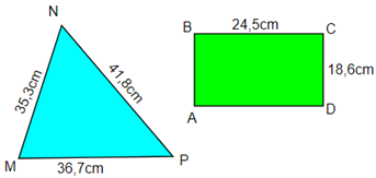  Cho hình tam giác MNP và hình chữ nhật ABCD có số đo như hình vẽ. Vậy chu vi tam giác MNP  … ?   chu vi (ảnh 1)
