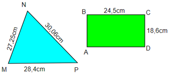  Cho hình tam giác MNP và hình chữ nhật ABCD có số đo như hình vẽ. Chu vi tam giác MNP  ?  chu vi hình chữ nhật ABCD (ảnh 1)