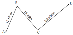 Cho đường gấp khúc ABCD có số đo như hình vẽ. Tính độ dài đường gấp khúc ABCD (ảnh 1)