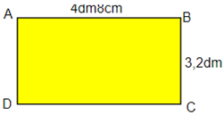 Cho hình chữ nhật ABCD có số đo như hình vẽ Tính diện tích hình chữ nhật ABCD. 15, 35 dm^2 (ảnh 1)