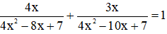 Tìm điều kiện xác định của phương trình:   4x/4x^2-8x+7+3x/4x^2-10x+7=1 A. mọi x thuộc R (ảnh 1)