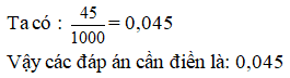 Điền đáp án đúng vào ô trống Viết phân số thập phân sau thành số 45/ 1000 (ảnh 1)