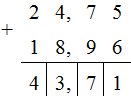 24, 75 + 18, 96 =  Thực hiện phép cộng như cộng các số tự nhiên. (ảnh 2)