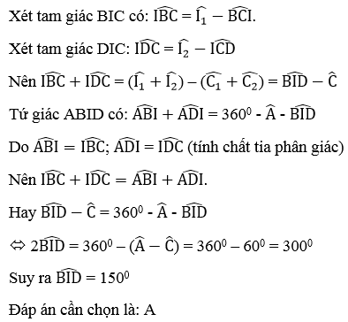 Tứ giác ABCD có góc A + góc C  = 60 độ. Các tia phân giác của các góc B và D cắt (ảnh 3)