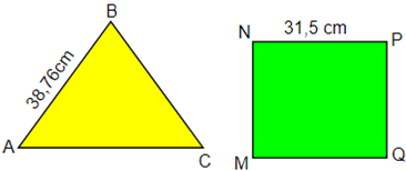 Cho tam giác ABC và hình vuông MNPQ có số đo như hình vẽ. Biết tam giác ABC có độ dài ba cạnh bằng nhau. (ảnh 1)
