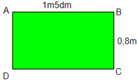 Cho hình chữ nhật ABCD có số đo như hình vẽ Tính diện tích hình chữ nhật ABCD. A. 1 m^2 (ảnh 1)