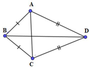 Tứ giác ABCD có AB = BC, CD = DA,góc B = 100 độ, gócD ̂= 70 độ. Tính (ảnh 2)