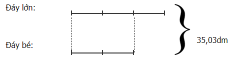  Tính độ dài đáy bé của hình thang có diện tích bằng 425,6145dm^2, biết chiều cao bằng 24,3dm và đáy bé bằng  (ảnh 1)