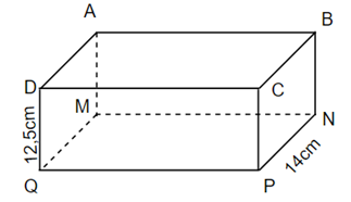  Cho hình hộp chữ nhật có kích thước như trên Hãy tính tổng diện tích của mặt bên CBNP và mặt bên DAMQ. (ảnh 1)