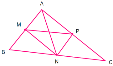 Cho tam giác ABC có M, N, P lần lượt là trung điểm các cạnh AB, BC, AC. Tính diện tích tam giác MNP, biết diện (ảnh 1)