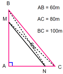  Một miếng đất hình tam giác có một góc vuông. Cạnh góc vuông thứ nhất dài 60m, cạnh góc vuông thứ hai dài (ảnh 1)