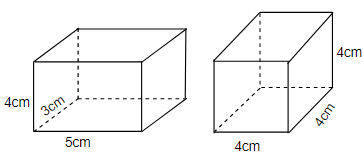 Cho hình hộp chữ nhật và hình lập phương có số đo như hình vẽ. Hỏi thể tích của hình lập phương lớn hơn thể tích (ảnh 1)