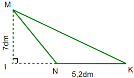  Diện tích tam giác MNK là … dm^2 (viết kết quả gọn nhất)  (ảnh 1)