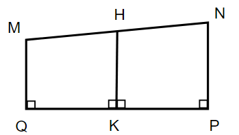 Cho hình chữ nhật MNPQ. Nối đoạn thẳng HK (hình vẽ). Viết tên các hình thang vuông có trong hình trên. (ảnh 1)