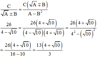 Chọn đáp án đúng Giá trị nào bằng giá trị của 26/(4 - (căn bậc hai của 10))  A. 13( 4+ căn 10 (ảnh 1)