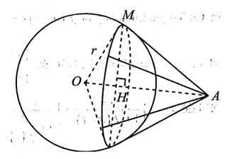 Cho mặt cầu S(O;r) và một điểm A với OA > R. Từ A dựng (ảnh 1)