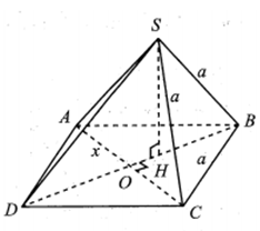 Khối chóp S.ABCD có đáy ABCD là hình thoi cạnh a, SA=SB=SC=a (ảnh 1)
