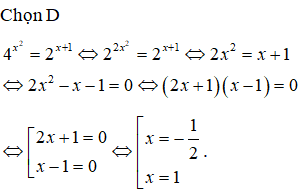 Tập nghiệm của phương trình 4^ x^2 = 2^ x+1 là (ảnh 1)