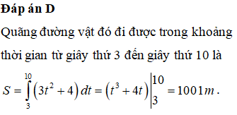 Một vật chuyển động với vận tốc v(t) = 3t^2+4 (m/s), trong đó t là khoảng (ảnh 1)