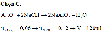 Hòa tan hết 6,12 gam Al2O3 thì cần dùng V ml dung dịch NaOH 1M (ảnh 1)