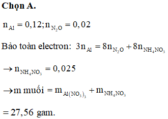Hòa tan hết 3,24 gam Al trong dung dịch HNO3, sau phản ứng (ảnh 1)
