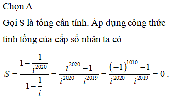 Giá trị của tổng 1+ 1/i +1/i^2 +...+1/ i^20019 (ở đó i^2=-1) bằng (ảnh 1)