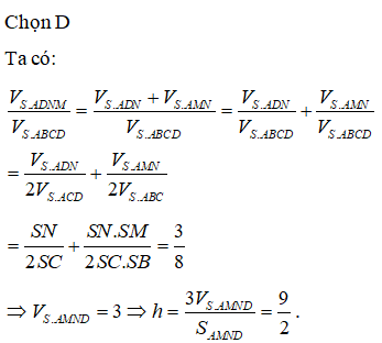 Cho khối chóp S.ABCD có thể tích bằng 8. Gọi M, N lần lượt là trung (ảnh 2)