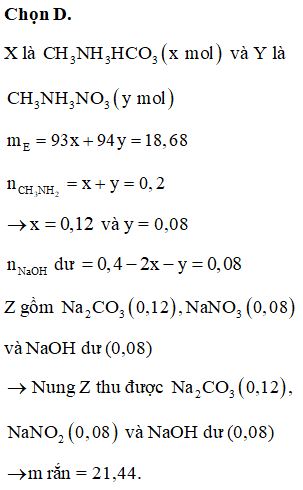 Hỗn hợp E chứa hai hợp chất hữu cơ gồm chất X (C2H7O3N) (ảnh 1)
