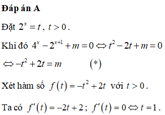 Tất cả các giá trị thực của tham số m để phương trình 4^x-2^x+1+m=0 (ảnh 1)