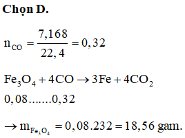 Để khử hoàn toàn m gam Fe3O4 thành Fe cần 7,168 lit khí CO (ảnh 1)