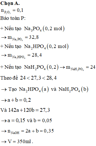 Cho 14,2 gam P2O5 vào V ml dung dịch hỗn hợp gồm NaOH (ảnh 1)