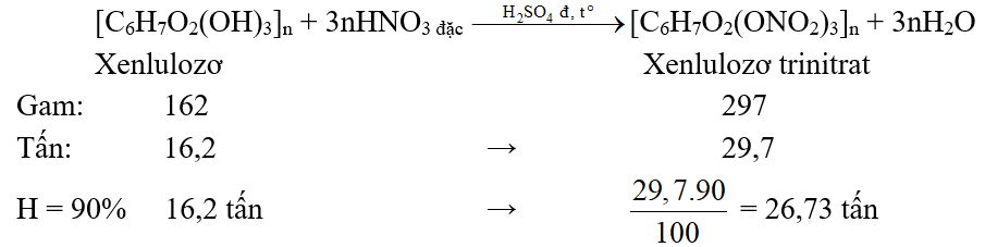 Từ 16,20 tấn xenlulozơ người ta sản xuất được m tấn xenlulozơ trinitrat (ảnh 1)