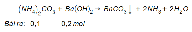 Cho dung dịch chứa 0,1 mol (NH4)2CO3 tác dụng với dung dịch chứa 34,2 gam Ba(OH)2 (ảnh 1)