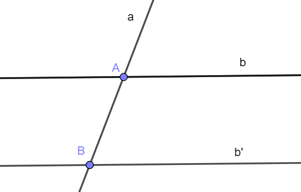 Cho đường thẳng a cắt hai đường thẳng song song b và b’. Có bao nhiêu (ảnh 1)