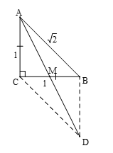 Cho tam giác ABC vuông cân tại C; AB=căn2. Tính vecto AB+vecto AC (ảnh 1)