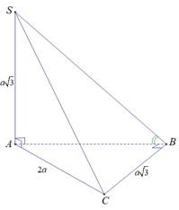 Cho hình chóp S.ABC có đáy ABC  là tam giác vuông tại B, BC=a căn bậc hai 3 (ảnh 1)