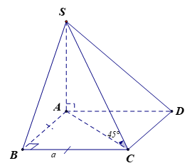 Cho hình chóp SABCD có đáy là hình vuông cạnh  a, SA vuông góc ABCD  (ảnh 1)