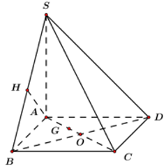 Cho hình chóp   có đáy là hình vuông cạnh   Gọi G là trọng tâm tam giác   khi đó khoảng cách từ điểm G đến mặt phẳng   bằng: (ảnh 1)