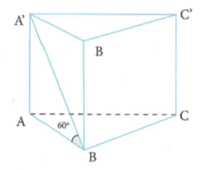 Cho hình lăng trụ đứng ABC.A'B'C'  có đáy là tam giác đều cạnh a, A'B tạo với mặt phẳng đáy góc 60 độ . Thể tích khối lăng trụ ABC.A'B'C'  bằng  (ảnh 1)